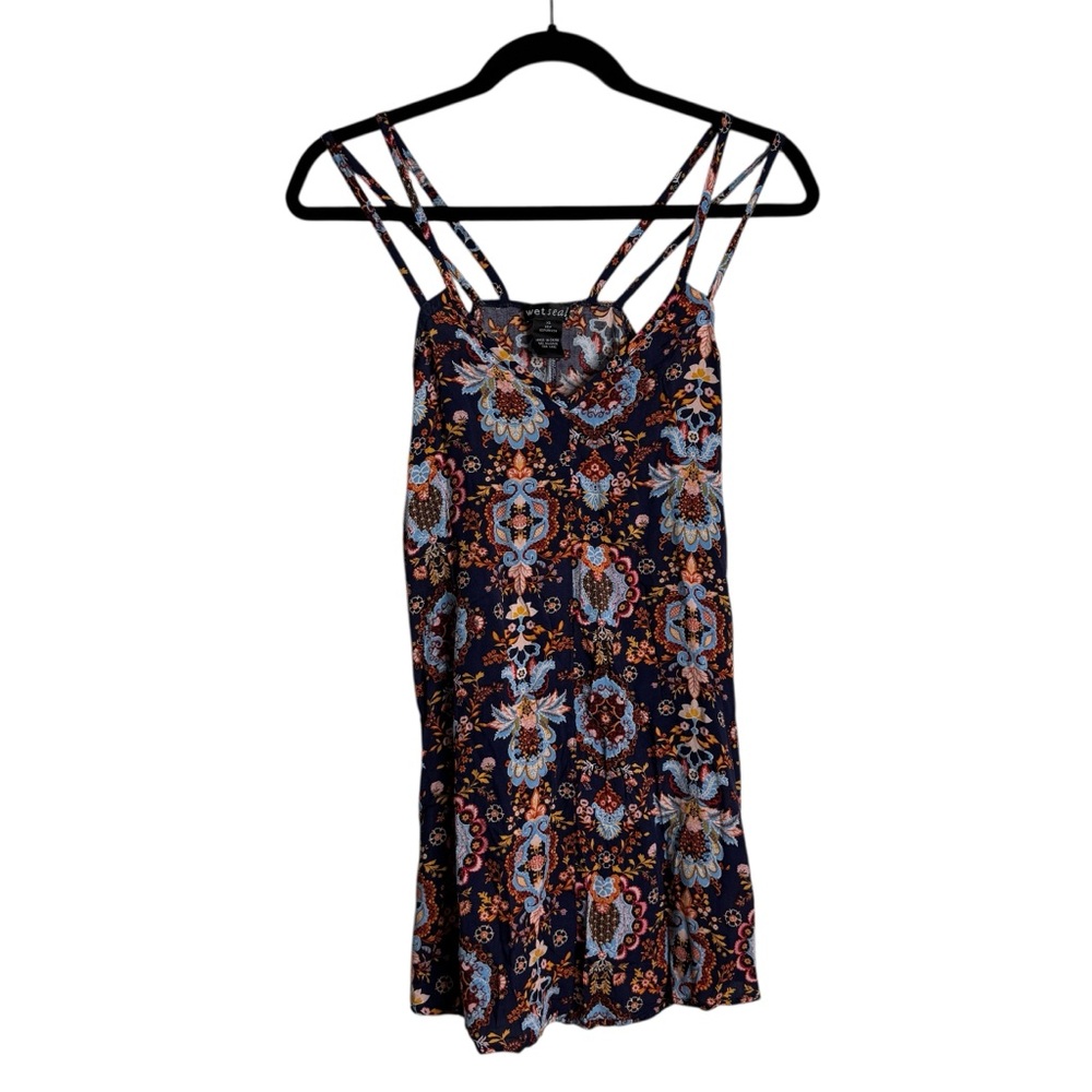 Vintage Y2K Wetseal Floral Strappy V-Neck Tunic Long Tank Top Women's XS
